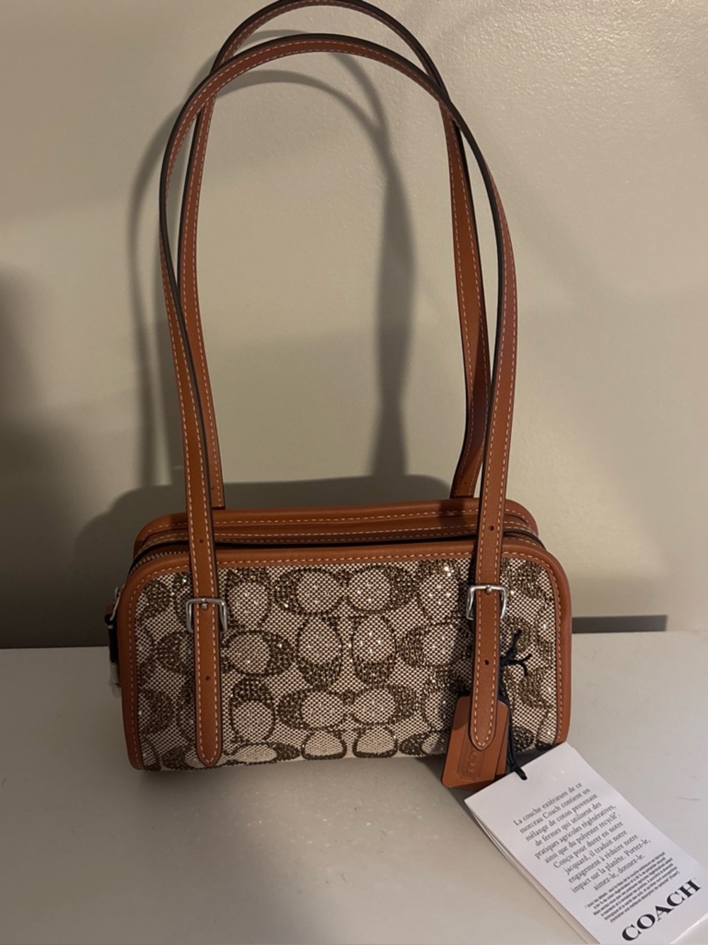 Coach Crystal Swing Zip 20 Tan with Signature Canvas NWT